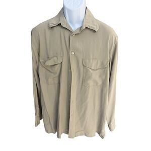 Riscatto Seta Men's L 100% silk brown collard button up shirt